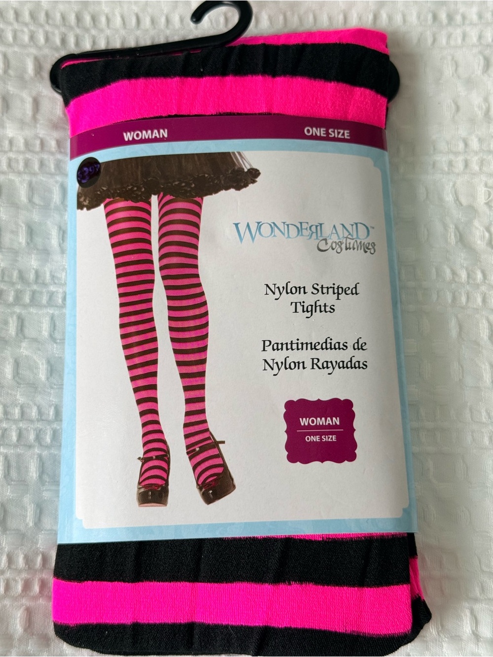 Woman’s Pink and Black Striped Nylon Tights-NWT